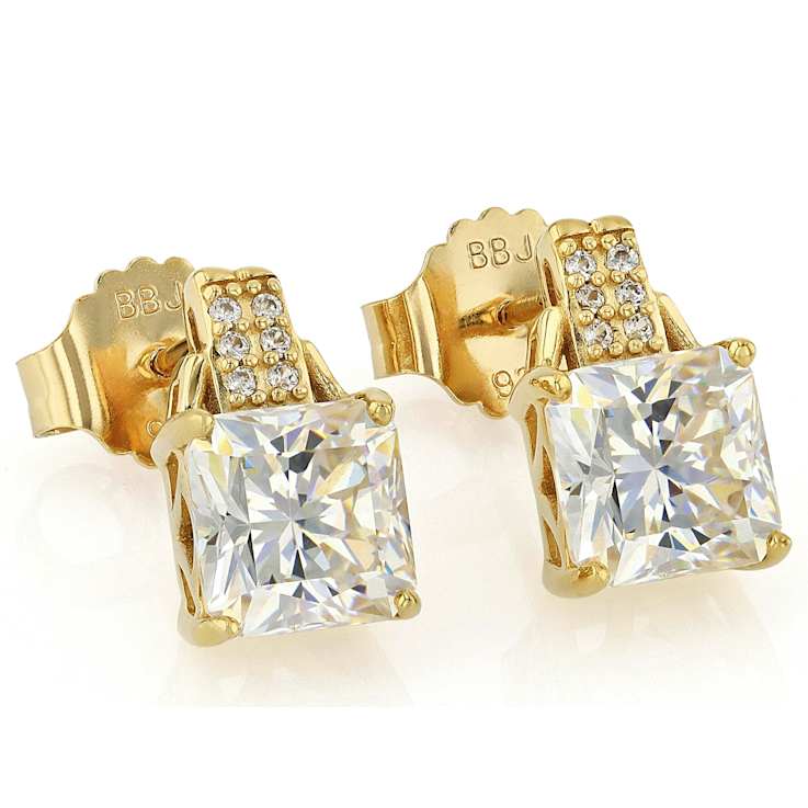 Diamond Simulant Square Octagonal Stud Earrings In 18K Gold Over
Sterling Silver 5.22ctw