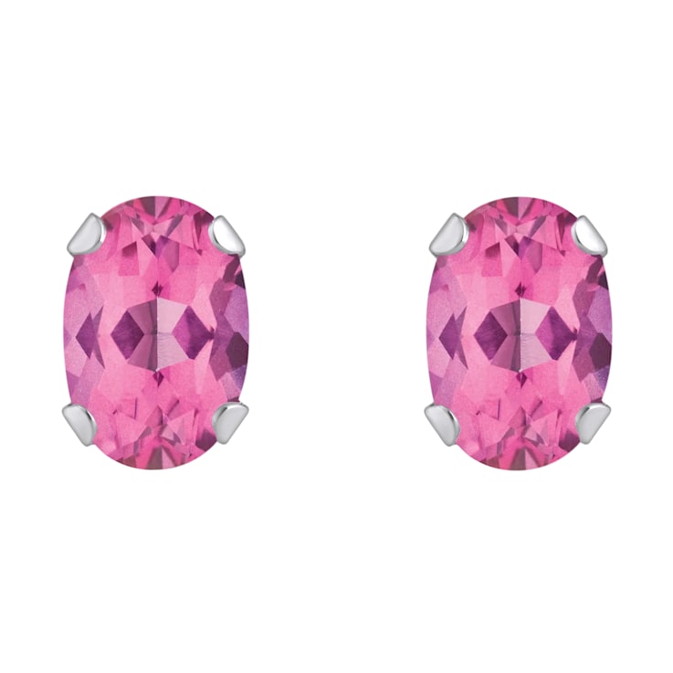 6x4mm Oval Pink Topaz Rhodium Over 10k White Gold Stud Earrings