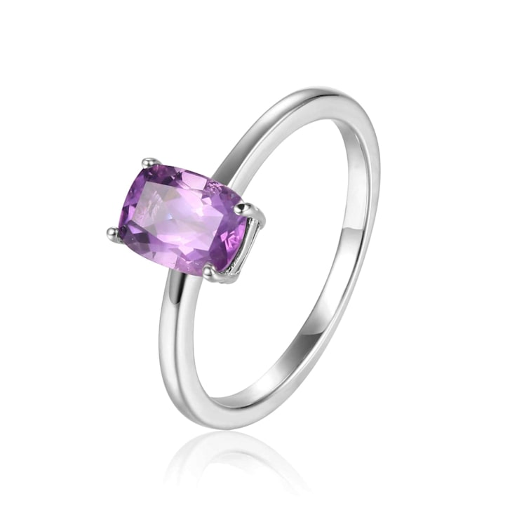 Rectangular Cushion Amethyst Sterling Silver Solitaire Ring, 0.85ct