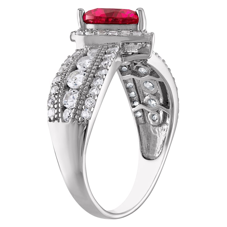 Sterling Silver Lab Created Heart Ruby and White Sapphire Ring 2.25ctw