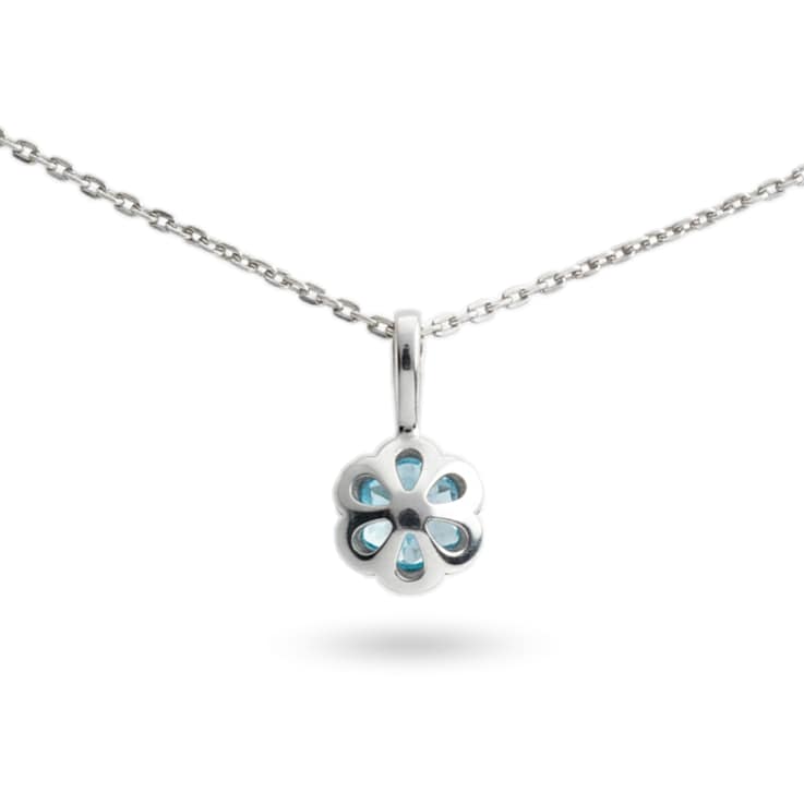 Natural Blue Topaz Sterling Silver Round Shape Pendant with Chain
