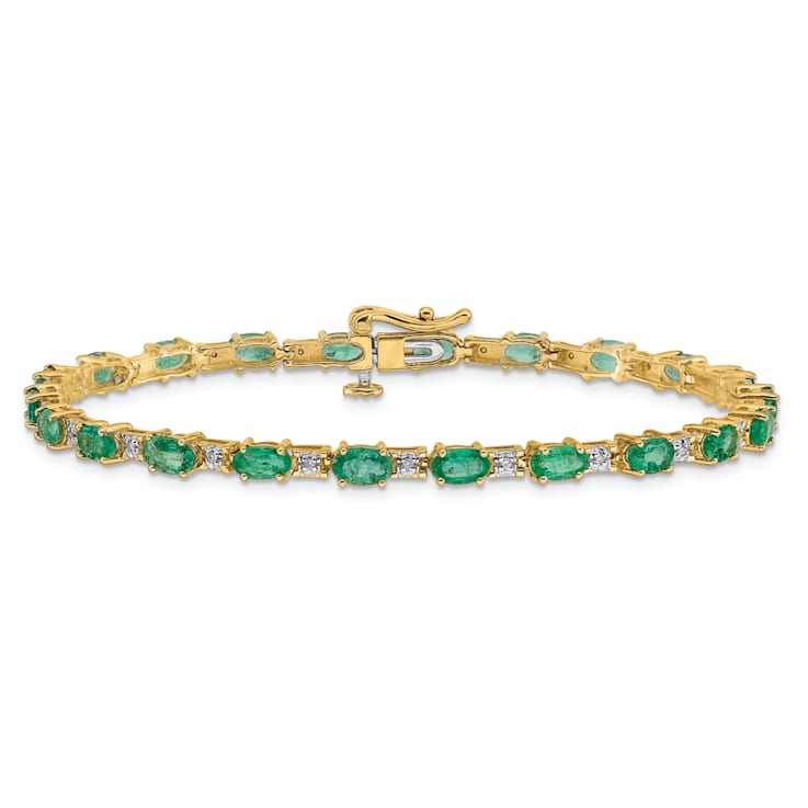 14k Yellow Gold and 14k White Gold Diamond and Emerald Bracelet