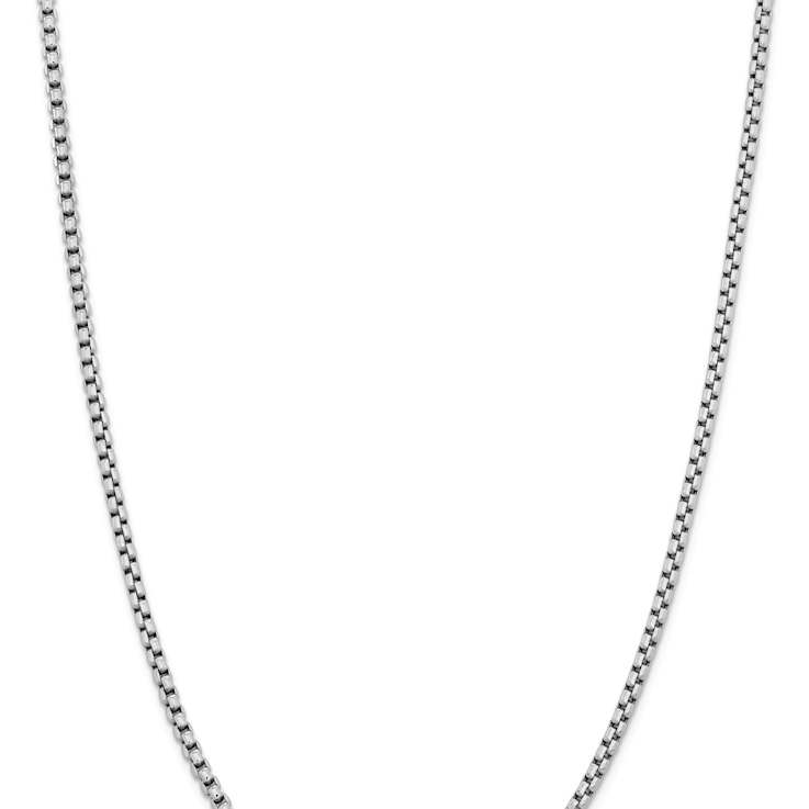 Rhodium Over 14k White Gold 3.6mm Round Box Link 28 Inch Chain