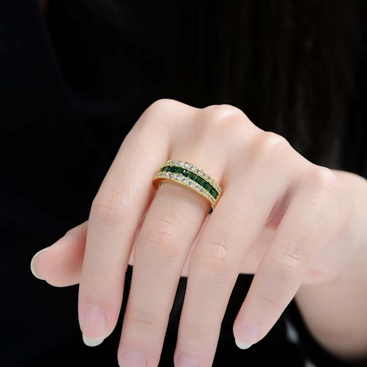 Emerald Color CZ Channel-Set Band Ring In 14K Gold Over Sterling Silver