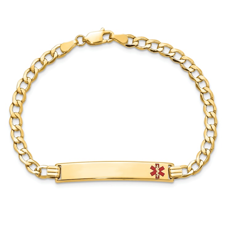 14k Yellow Gold Medical Red Enamel Curb Link ID Bracelet