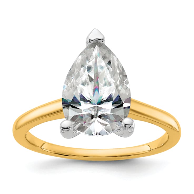 14K Yellow Gold With White Gold Accents 3 1/2 ct. D E F Pure Light Pear
Moissanite Solitaire Ring