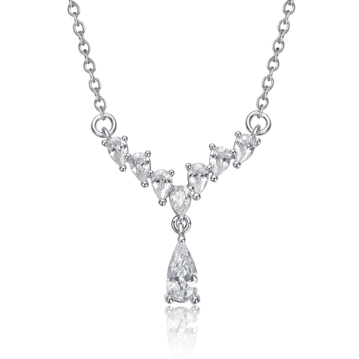 Graduated CZ Drop Y-Necklace In Sterling Silver