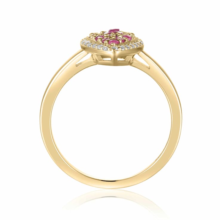 Ruby and Moissanite 14K Yellow Gold Over Sterling Silver Heart Shape
Cluster Ring