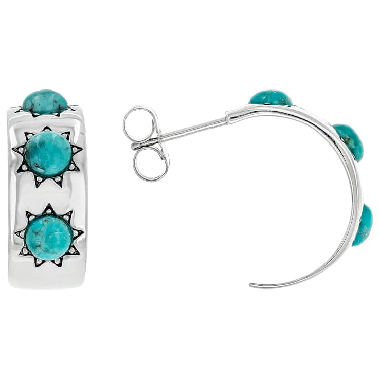 Blue Turquoise Sterling Silver Sun Hoop Earrings 4.5mm