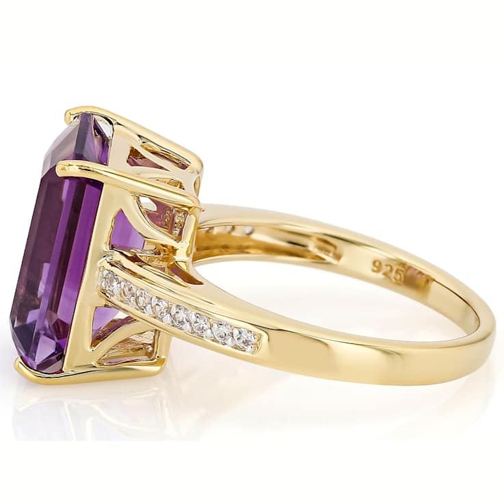 Amethyst Rectangular Octagonal And White Zircon Ring In 18K Gold Over
Sterling Silver 6.61ctw