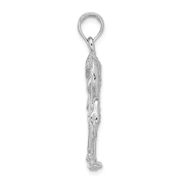 Rhodium Over 14k White Gold Polished and Textured 3D Flamingo Charm