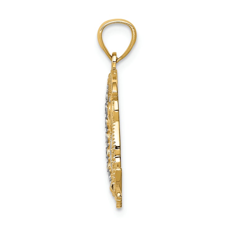 14K Two-tone Gold Diamond-cut Owl on the Moon Pendant