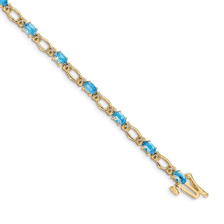 14k Yellow Gold Diamond and Blue Topaz Bracelet