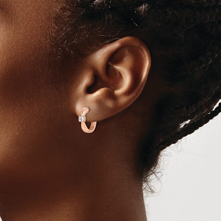 14K Rose Gold Lab Grown Diamond SI1 SI2 G H I Hinged Hoops 13HZZA