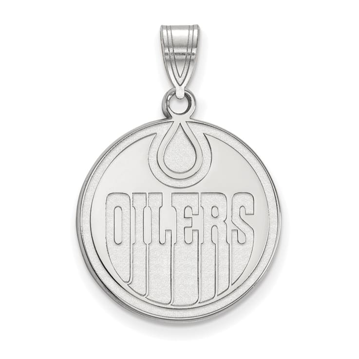 Rhodium Over Sterling Silver NHL LogoArt Edmonton Oilers Large Pendant