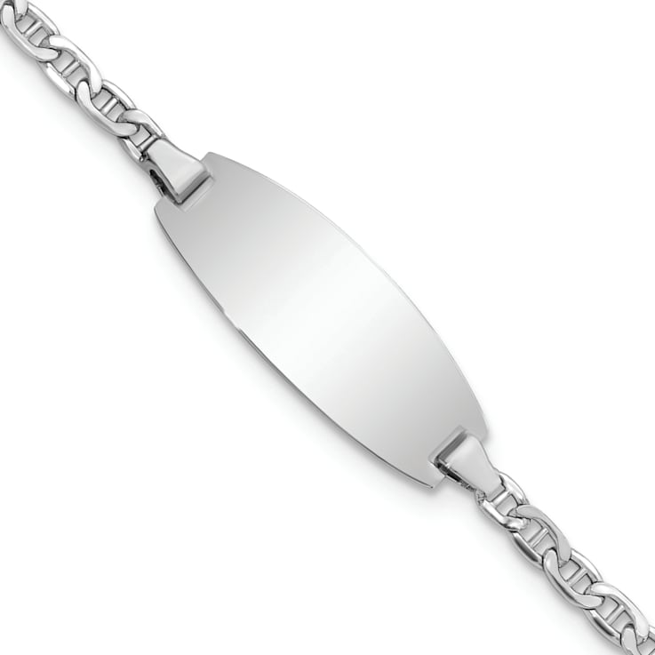 Rhodium Over 14k White Gold Oval Mariner Link ID Bracelet