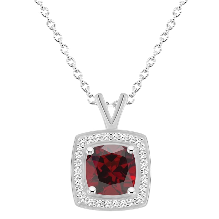 Sterling Silver Diamond And Garnet or Peridot Cushion Square Pendant Sterling Silver Diamond And Garnet or Peridot Cushion Square Pendant