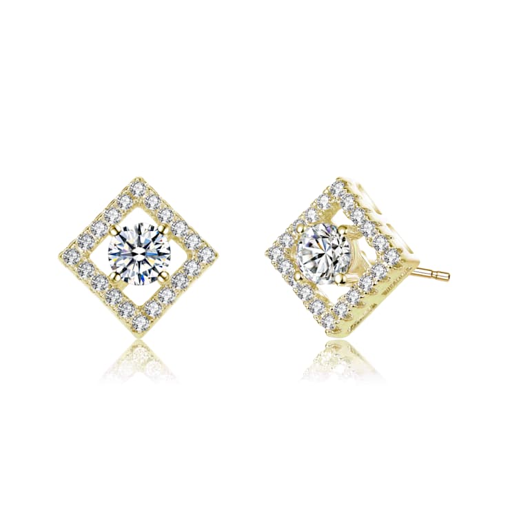 CZ Halo Stud Earrings In 14K Gold Over Brass