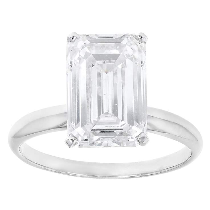Lab-Grown Diamond Emerald-Cut Solitaire Ring In 14K White Gold 4.00ct