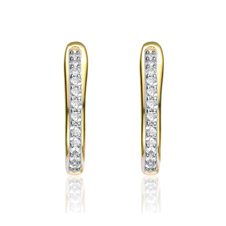 Pave CZ U-Shaped Hoop Earrings In 14K Gold Over Brass