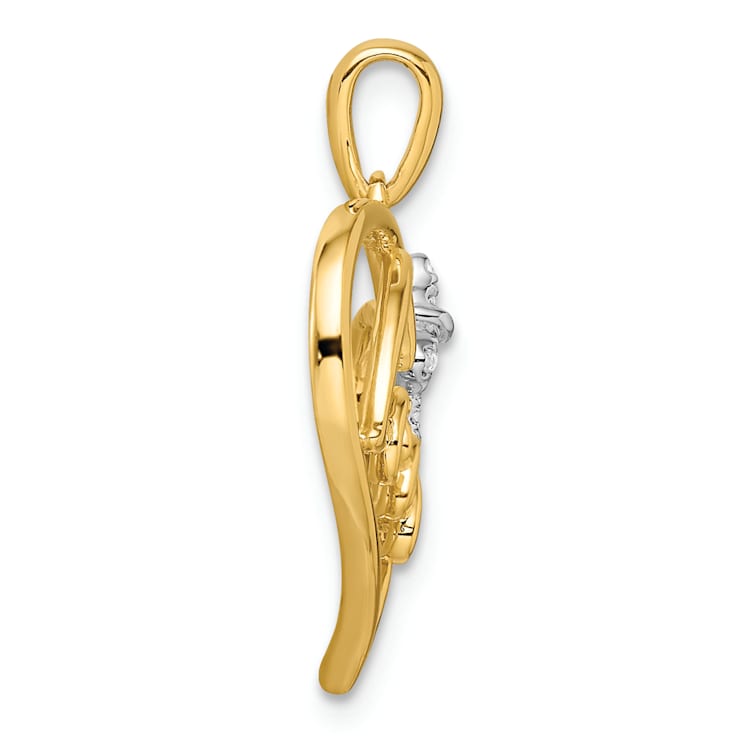 14k Yellow Gold and 14k White Gold Polished Heart with Bow Diamond Pendant