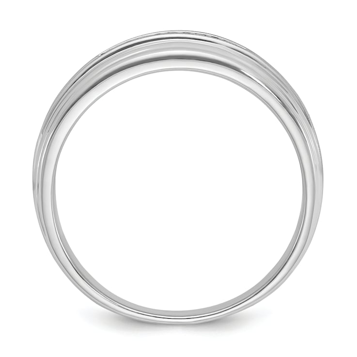 Rhodium Over 10K White Gold Men's Polished, Satin and Grooved 5-Stone
Diamond Ring
