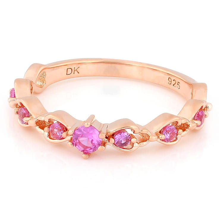 Lab-Created Pink Sapphire Band Ring In 18K Rose Gold Over Sterling
Silver 0.19ctw