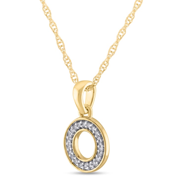 White Diamond Accent 10k Yellow Gold O Initial Pendant With 18” Rope Chain
