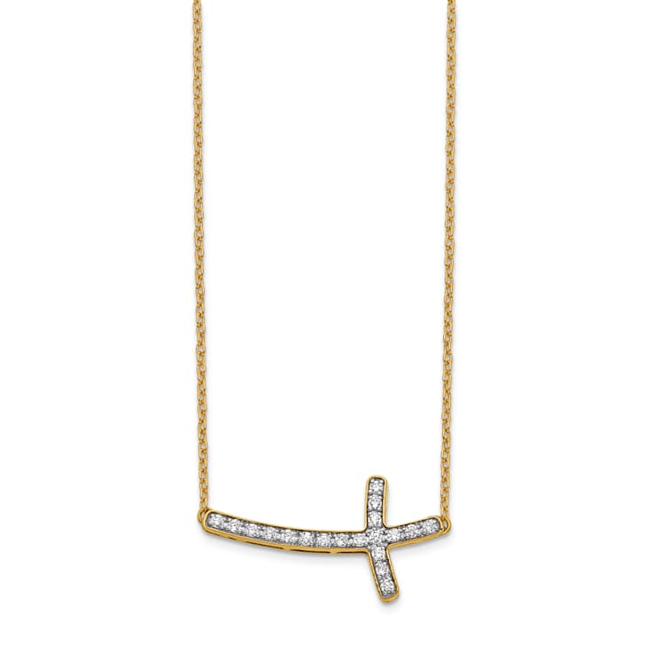 14K Yellow Gold Lab Grown Diamond VS/SI GH, Sideways Cross 18 Inch Necklace