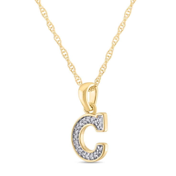 White Diamond Accent 10k Yellow Gold C Initial Pendant With 18” Rope Chain