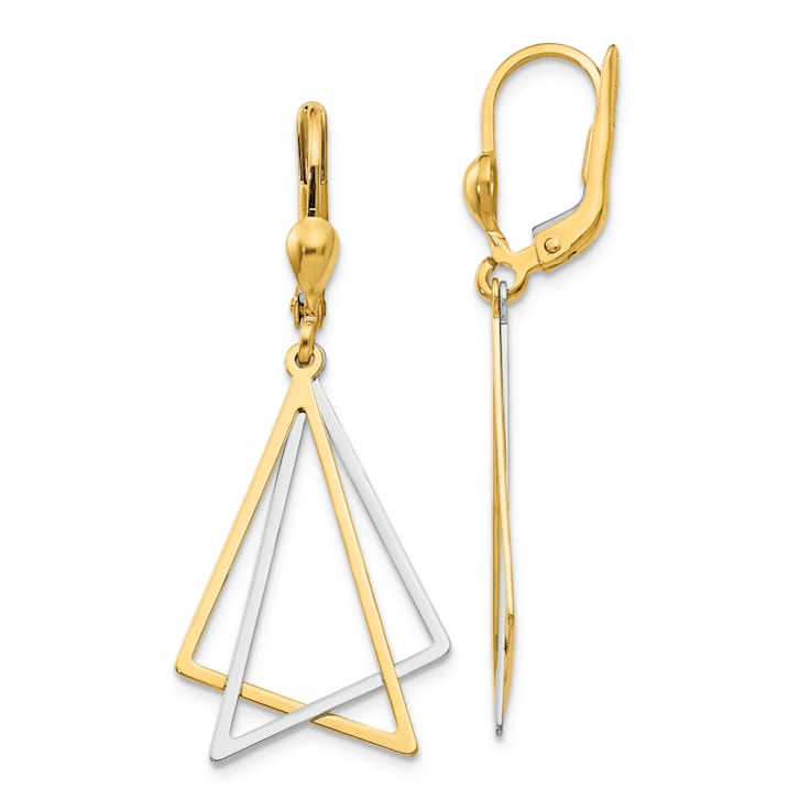 14K Two-tone Gold Triangles Dangle Earrings
