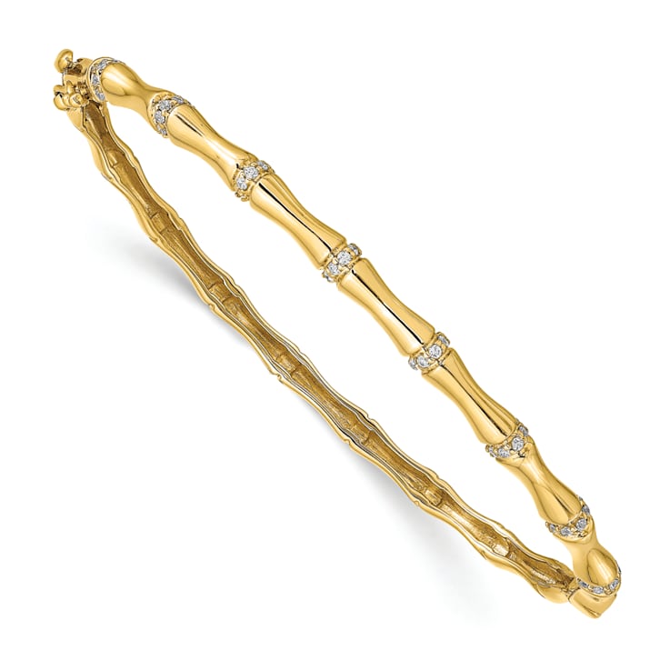 14k Yellow Gold 4mm Bamboo Design Diamond Hinged Bangle
