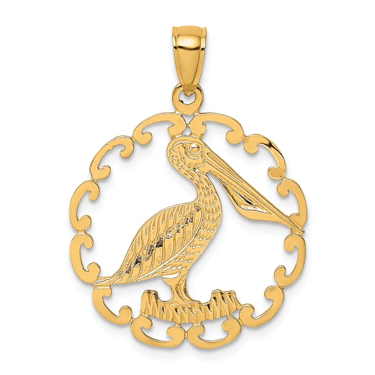 14k Yellow Gold Textured Pelican In Circle Charm - 1F6XGA