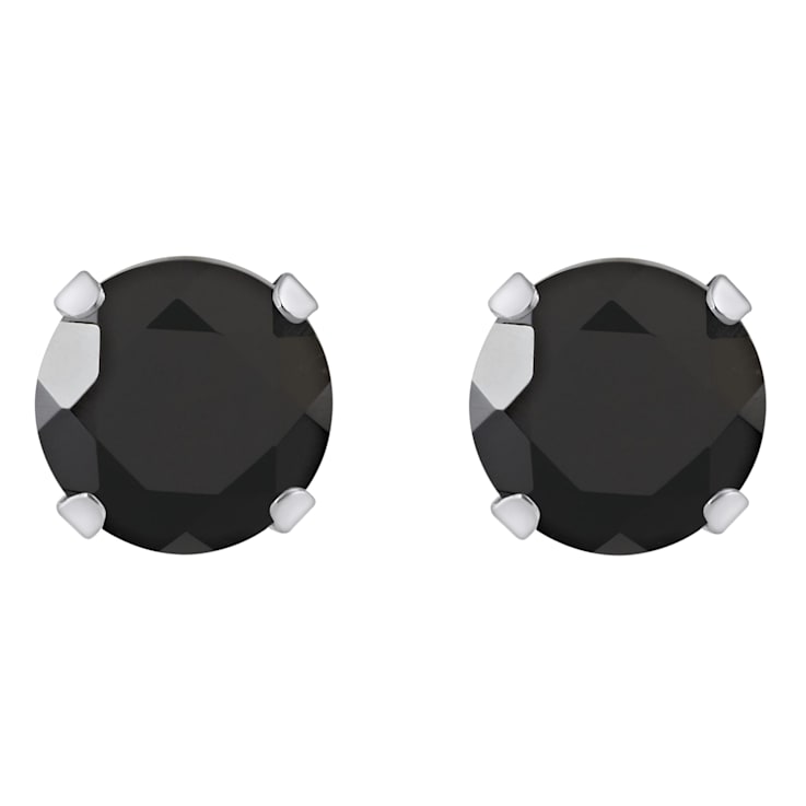 5mm Round Black Onyx Rhodium Over 10k White Gold Stud Earrings