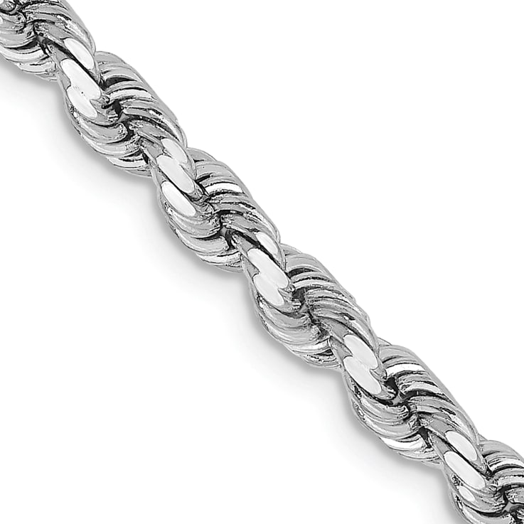Rhodium Over 14k White Gold 3.75mm Solid Diamond-Cut Rope 22 Inch Chain