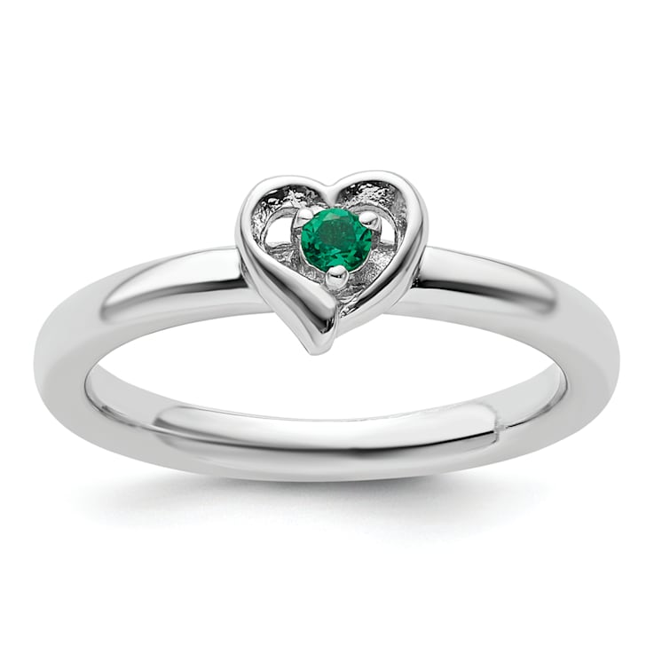 Sterling Silver Stackable Expressions Lab Created Emerald Heart Ring 0.06ctw