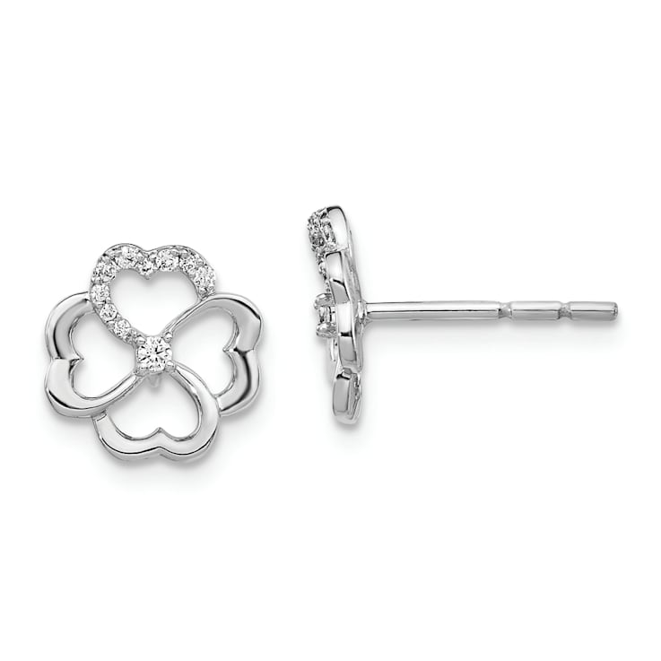 Rhodium Over 14k White Gold 9mm Diamond Fancy Clover Stud Earrings
