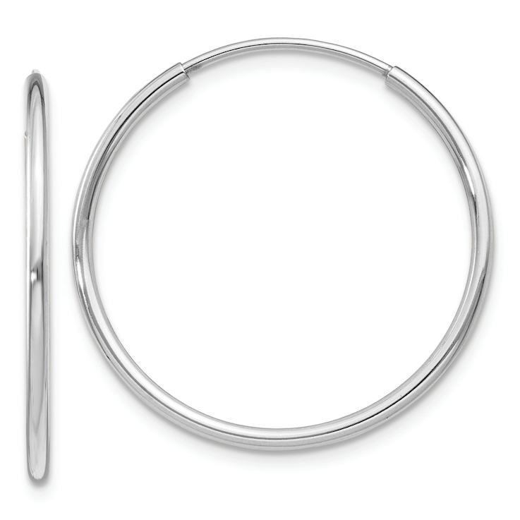 Rhodium Over 14k White Gold Polished 1" Endless Tube Hoop Earrings