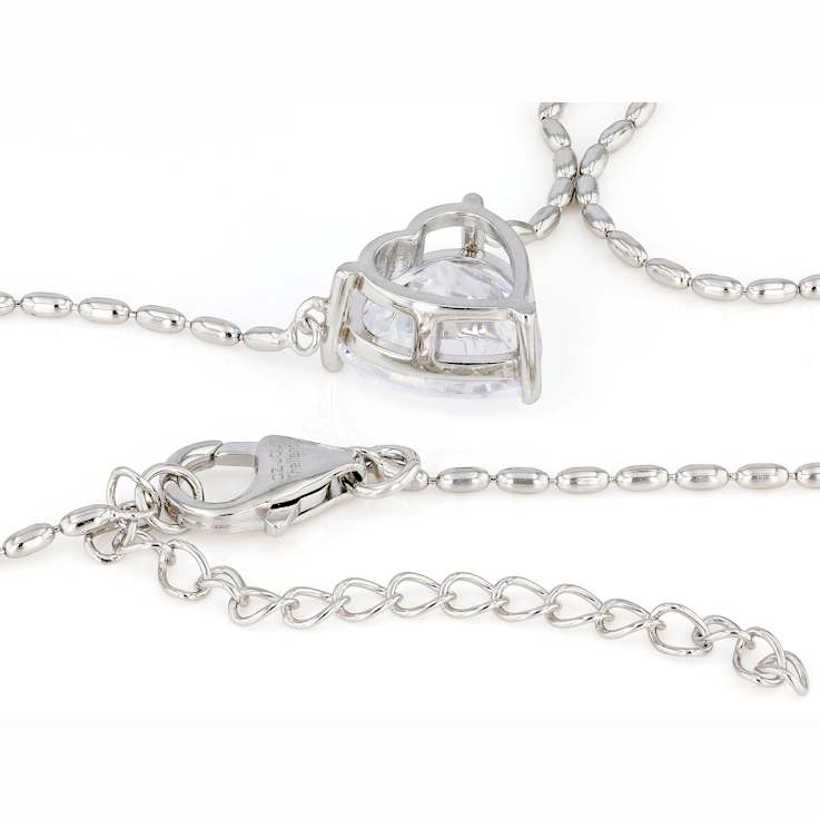 Heart Shape CZ Solitare Station Pendant Necklace in Rhodium Over
Sterling Silver