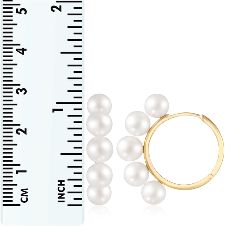 White Cultured Freshwater Pearl 14k Yellow Gold Earrings 6-6.5mm