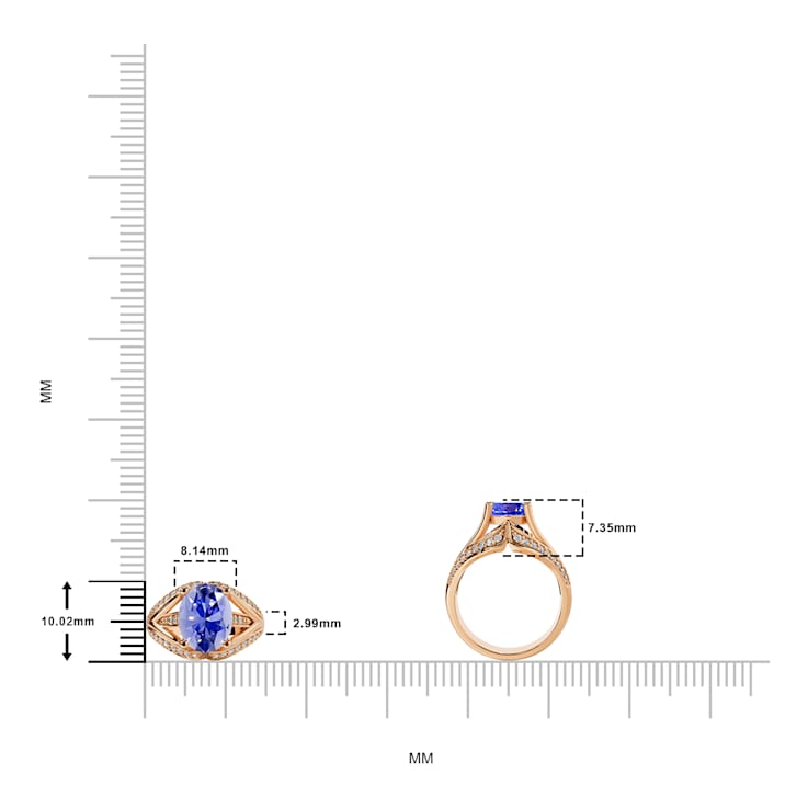 14K Rose Gold Tanzanite and Diamond Ring 2.20 ctw