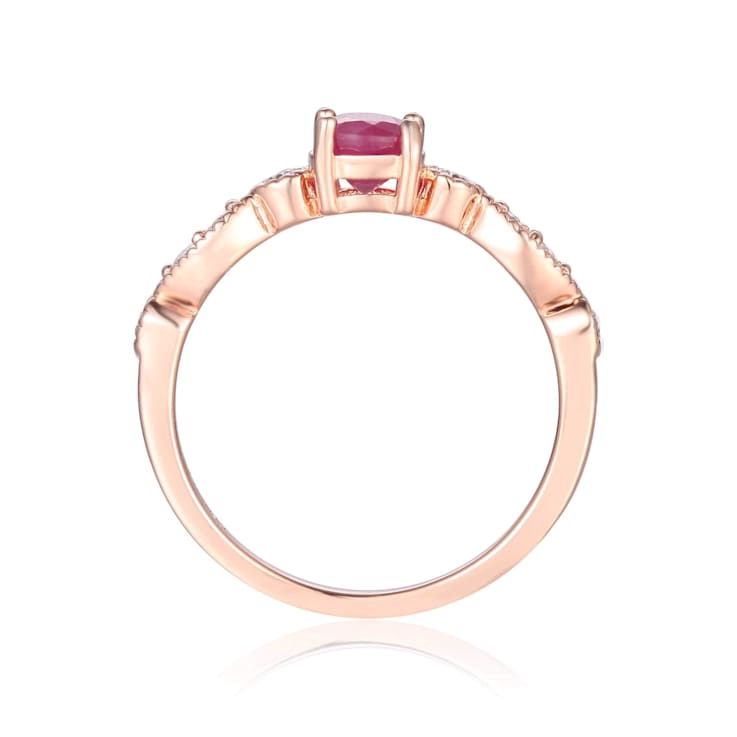 Ruby with Moissanite Accents 14K Rose Gold Over Sterling Silver Ring, 0.74ctw