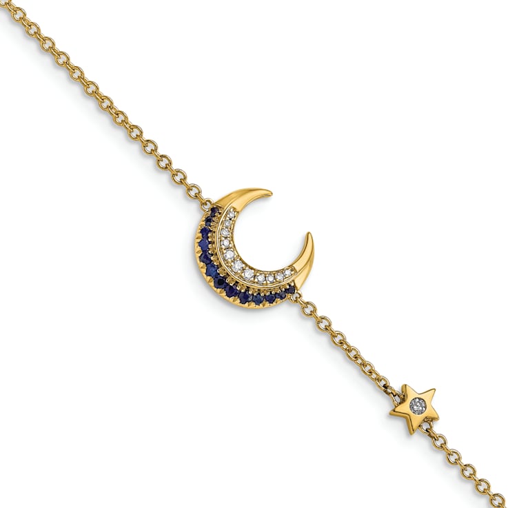 14k Yellow Gold Diamond and Sapphire Moon and Star Bracelet