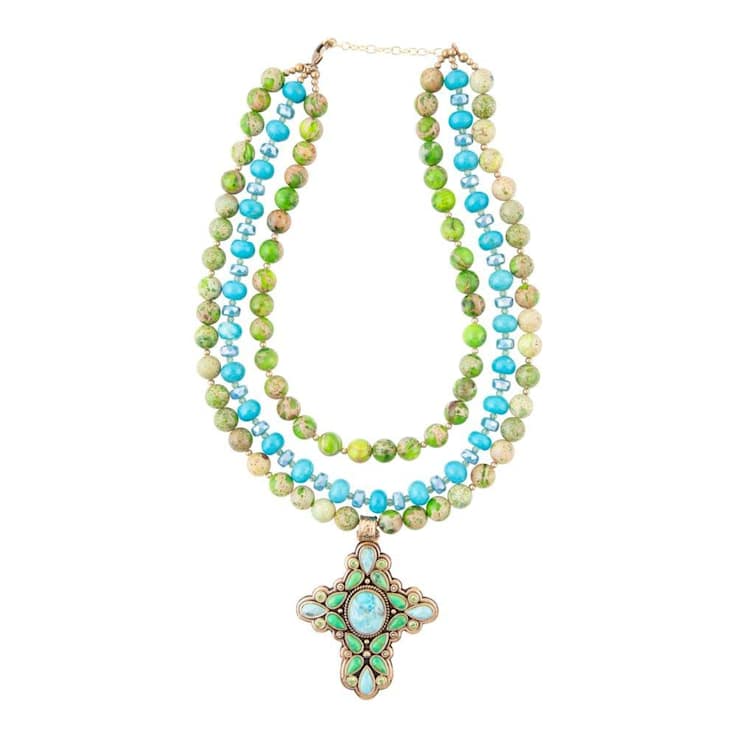 Barse Jewelry Composite Turquoise, Jasper & Magnesite Gold Tone
Layered Cross Necklace