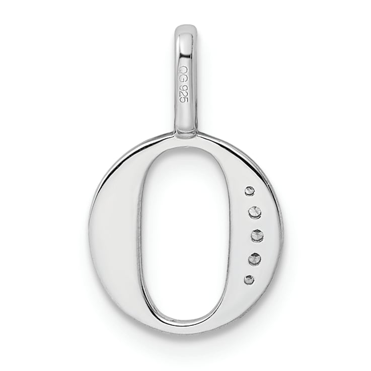14K White Gold Diamond Letter O Initial Pendant