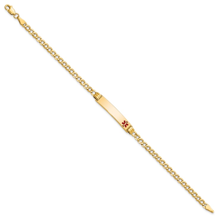 14k Yellow Gold Medical Red Enamel Cuban Link ID Bracelet