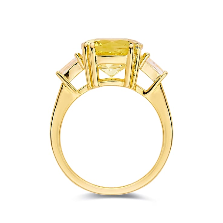 Round Lab Created Yellow Sapphire, Baguette White Topaz 18K Yellow Gold
Over Sterling Silver Ring