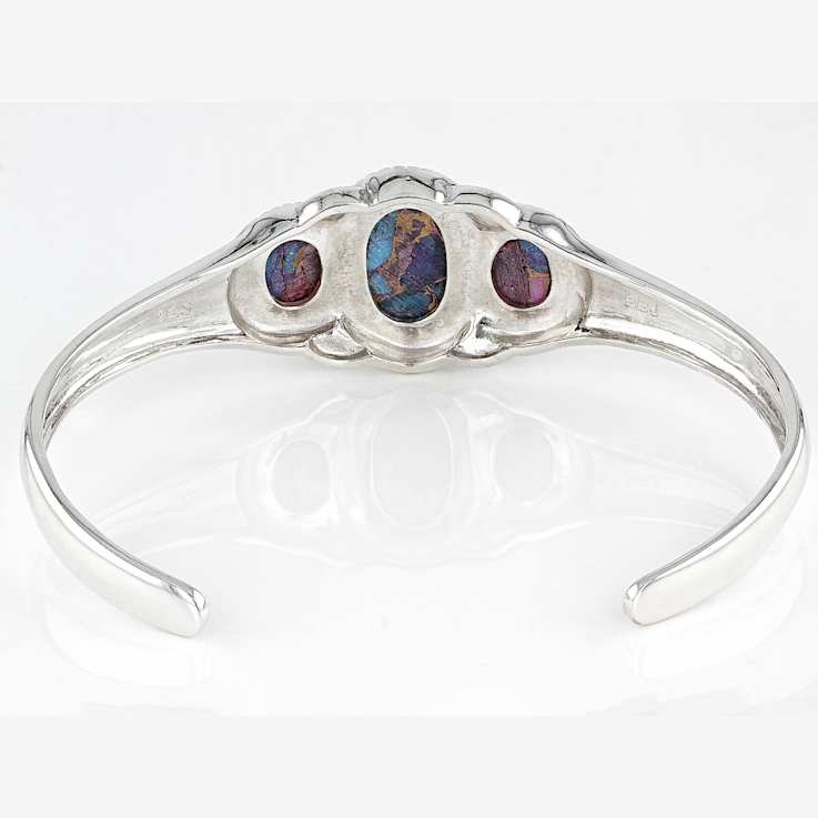 Purple Spiny Oyster And Turquoise Sterling Silver Three-Stone Cuff