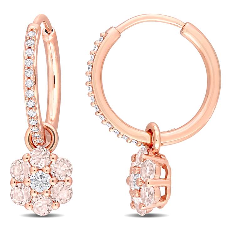 Morganite, White Topaz and Diamond 10K Pink Gold Earrings 1.13ctw