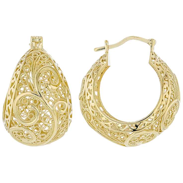 Filigree Bubble Hoop Earrings In 18K Gold Over Sterling Silver 30mm